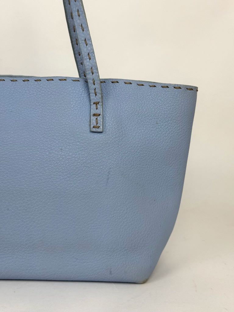 Fendi Light Blue Selleria Leather Tote Bag