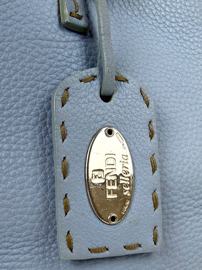 Fendi Light Blue Selleria Leather Tote Bag