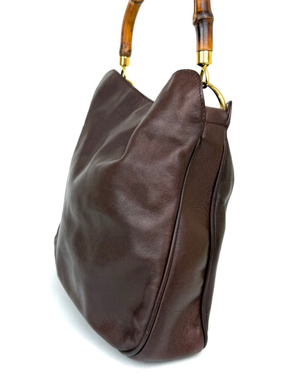 Vintage Gucci Leather Handbag with Bamboo Handle