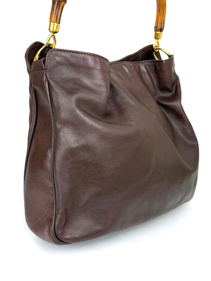 Vintage Gucci Leather Handbag with Bamboo Handle