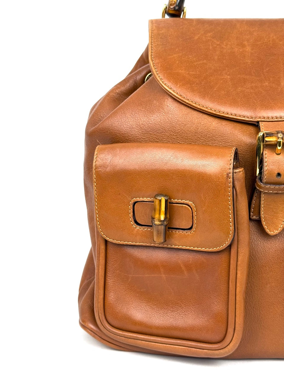 Vintage Gucci Bamboo Backpack in brown leather – photo 2