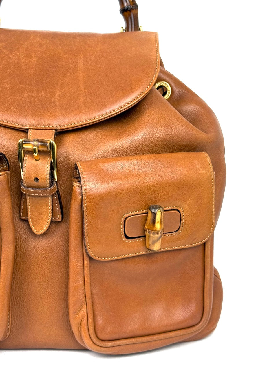 Vintage Gucci Bamboo Backpack in brown leather – photo 3