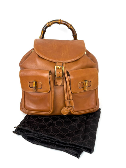 Vintage Gucci Bamboo Backpack in brown leather – photo 16