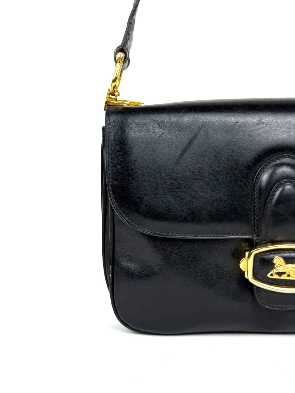 Vintage Celine Horse Carriage Shoulder Bag in black leather – photo 2