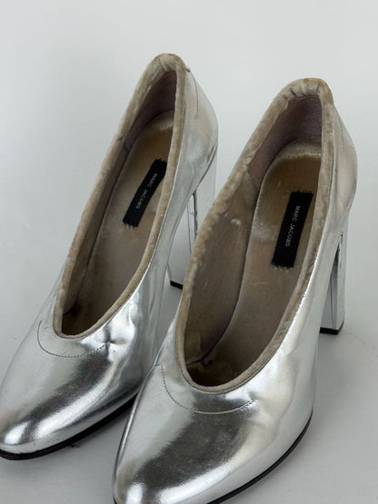 Marc Jacobs Silver Leather Block Heel Pumps - size 36.5
