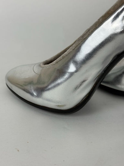 Marc Jacobs Silver Leather Block Heel Pumps - size 36.5