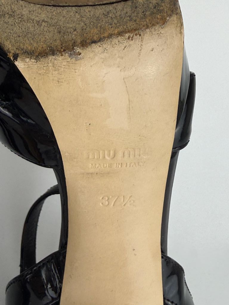 Miu Miu Black Patent Leather Strappy Platform Heels - size 37.5