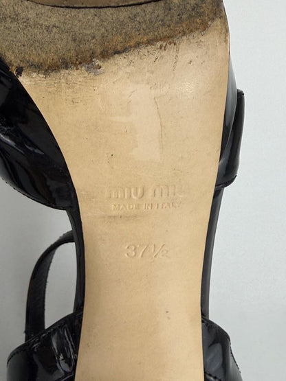 Miu Miu Black Patent Leather Strappy Platform Heels - size 37.5