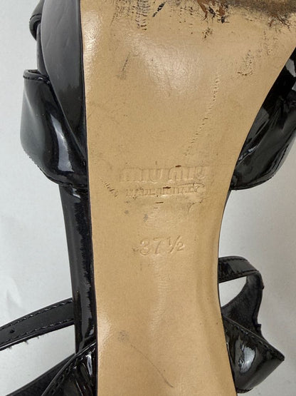 Miu Miu Black Patent Leather Strappy Platform Heels - size 37.5