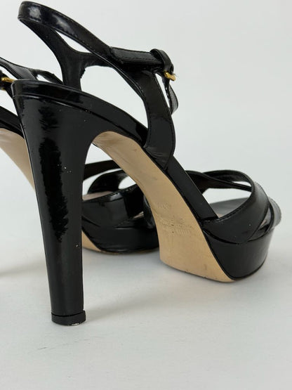 Miu Miu Black Patent Leather Strappy Platform Heels - size 37.5